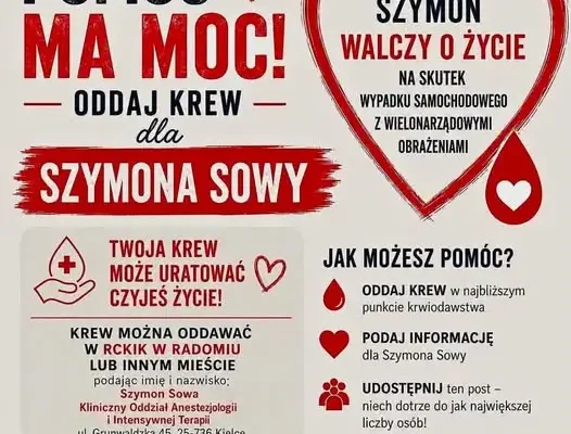 24-letni Szymon z Makowca potrzebuje krwi po wypadku samochodowym