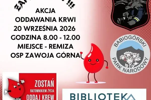 Akcja krwiodawstwa w Zawoi – oddaj krew i ratuj życie! 20 września 2026