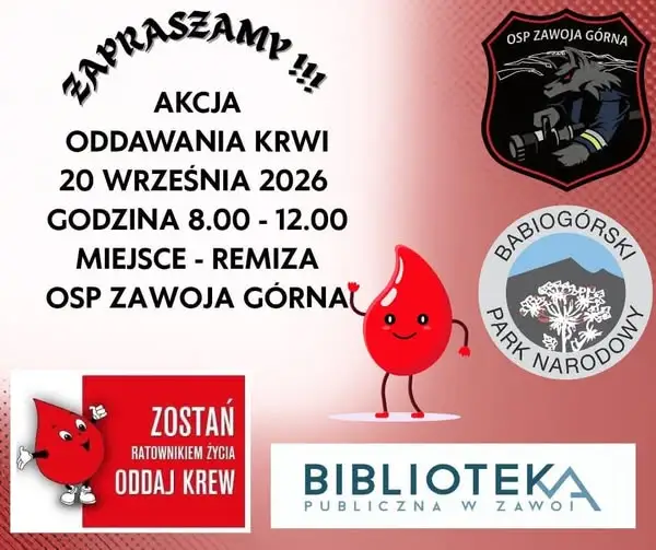 Akcja krwiodawstwa w Zawoi – oddaj krew i ratuj życie! 20 września 2026