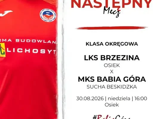 Trzecia kolejka Klasy Okręgowej: MKS Babia Góra zagra w Osieku z Brzeziną
