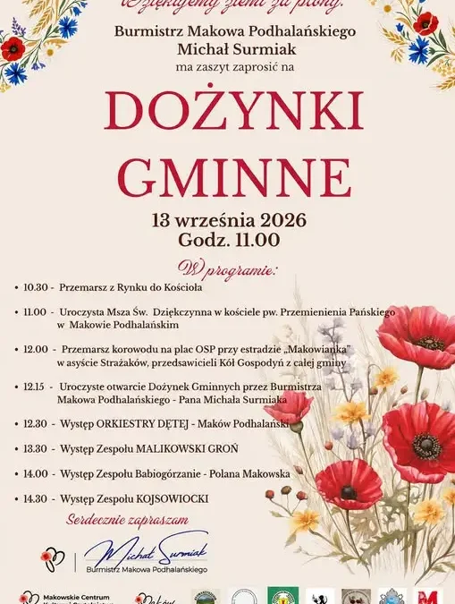Dożynki Gminne 2026 w Makowie Podhalańskim – program i atrakcje