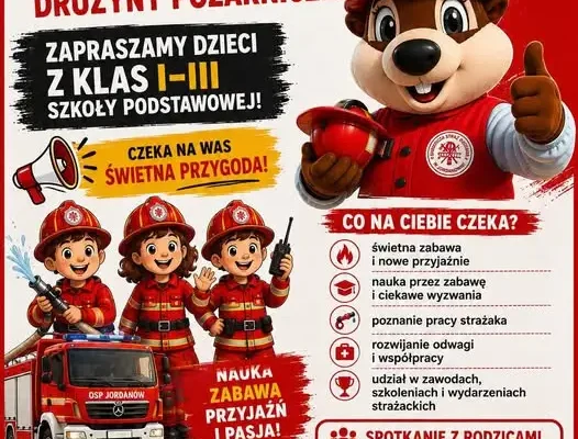 OSP Jordanów zaprasza dzieci do nowej drużyny pożarniczej – spotkanie organizacyjne 8 września