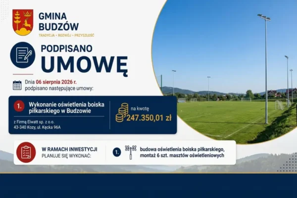 Budzów: Umowa na oświetlenie boiska piłkarskiego podpisana