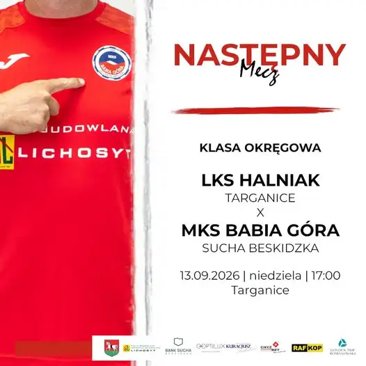 MKS Babia Góra Sucha Beskidzka zagra w Targanicach. Kluczowy mecz w Klasie Okręgowej