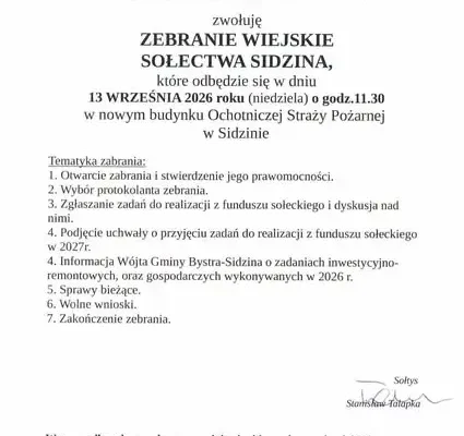 Sidzina: akcja krwiodawstwa i zebranie wiejskie już jutro