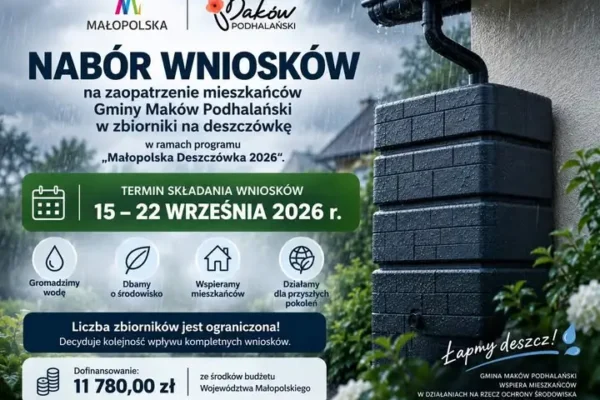 Maków Podhalański: darmowe zbiorniki na deszczówkę – rusza nabór wniosków