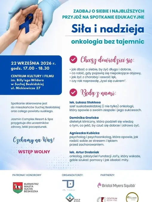 Sucha Beskidzka: spotkanie o onkologii bez tajemnic już 22 września
